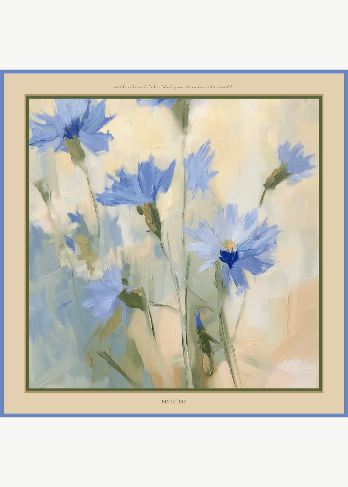 O eșarfă mare din mătase naturală care radiază încredere și feminitate, învăluindu-te în emoții vii și puternice. Cu o prezență elegantă și sofisticată, te susține să fii tu însăți, cu grație și curaj. Marlume | feminitate și emoții cu suflet.